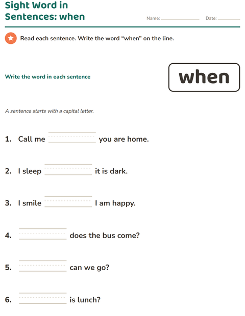 Preview of Sight Words worksheet for kindergarten