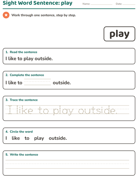 Preview of Sight Words worksheet for kindergarten