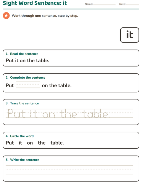 Preview of Sight Words worksheet for kindergarten