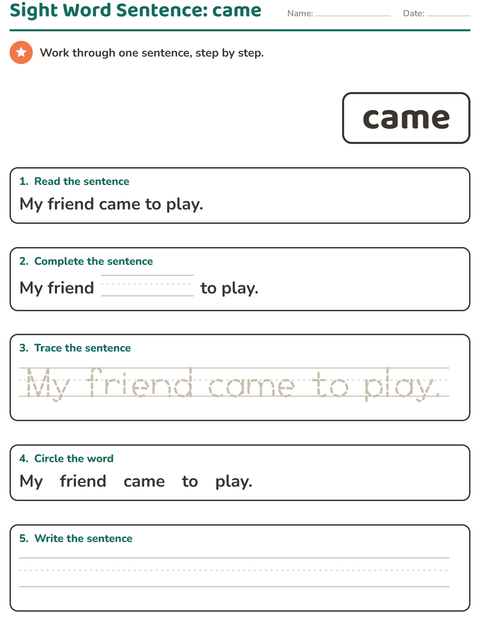 Preview of Sight Words worksheet for kindergarten