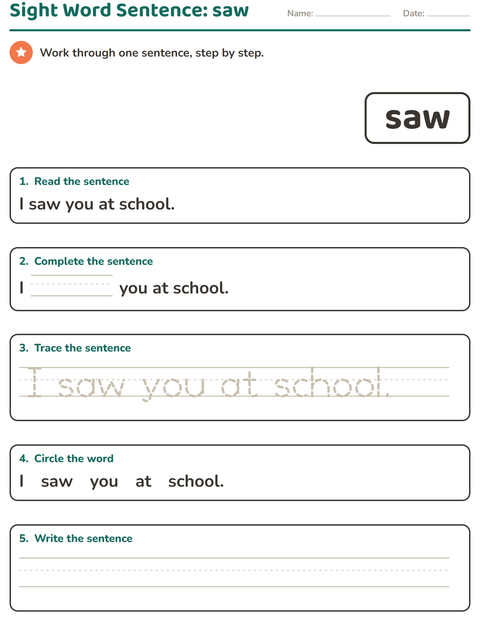 Preview of Sight Words worksheet for kindergarten