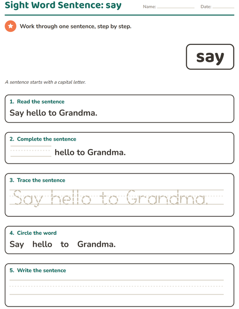Preview of Sight Words worksheet for kindergarten