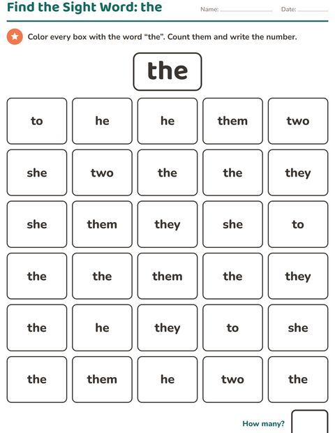 Preview of Sight Words worksheet for kindergarten