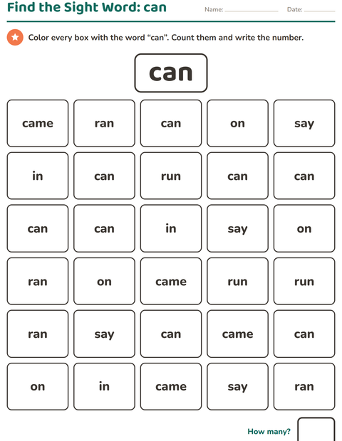 Preview of Sight Words worksheet for kindergarten