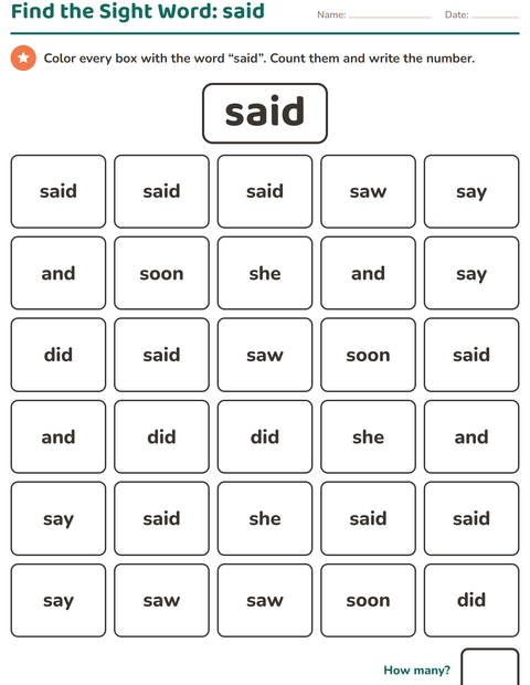 Preview of Sight Words worksheet for kindergarten