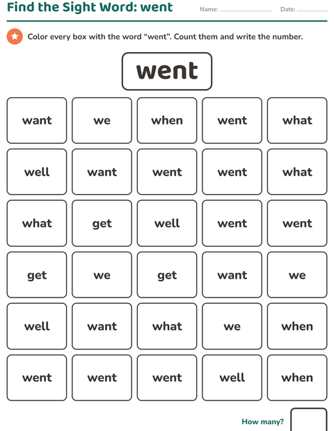 Preview of Sight Words worksheet for kindergarten