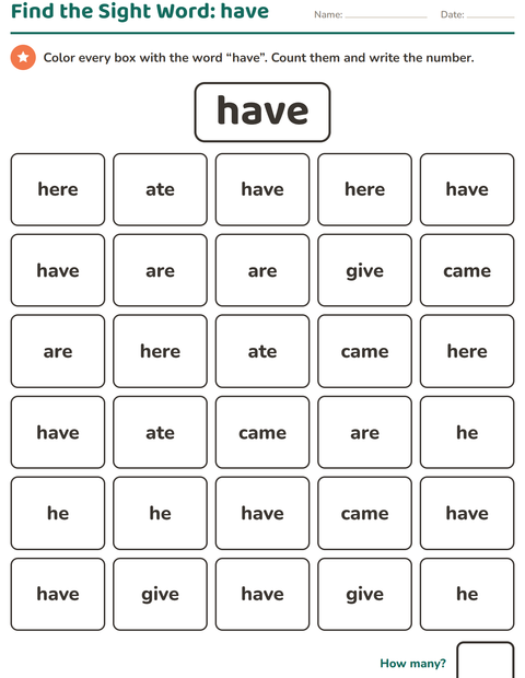 Preview of Sight Words worksheet for kindergarten