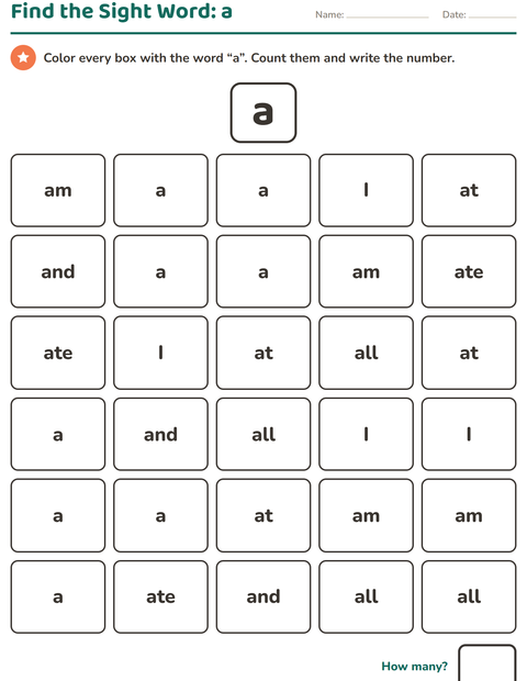 Preview of Sight Words worksheet for kindergarten