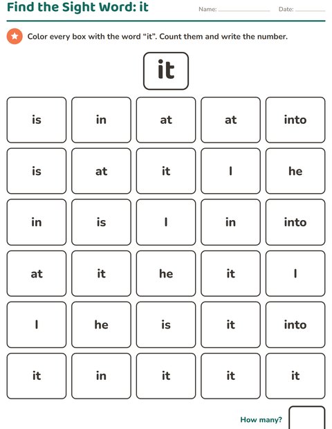 Preview of Sight Words worksheet for kindergarten