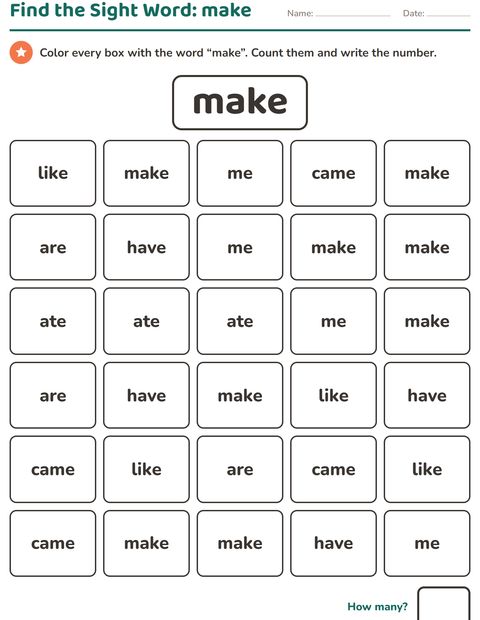 Preview of Sight Words worksheet for kindergarten
