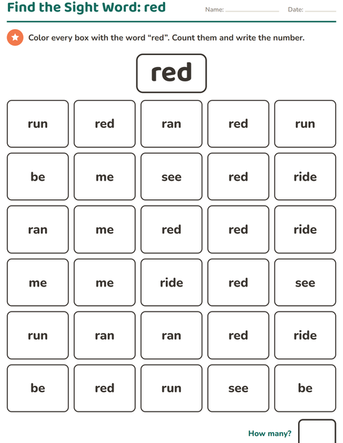 Preview of Sight Words worksheet for kindergarten