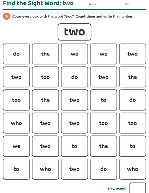 Preview of Sight Words worksheet for kindergarten