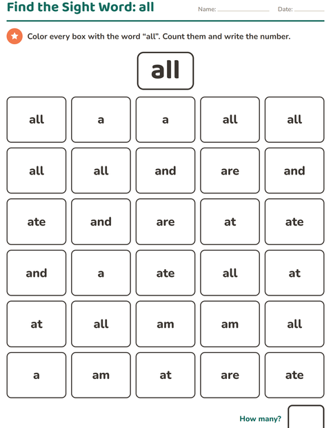 Preview of Sight Words worksheet for kindergarten