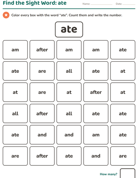 Preview of Sight Words worksheet for kindergarten