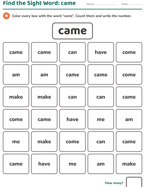 Preview of Sight Words worksheet for kindergarten