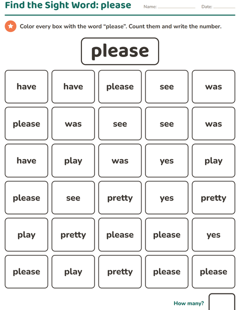 Preview of Sight Words worksheet for kindergarten