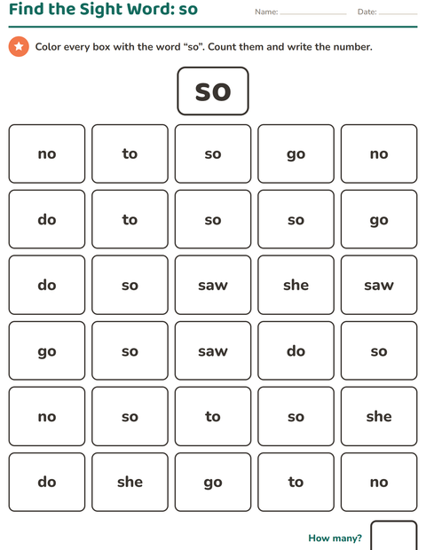 Preview of Sight Words worksheet for kindergarten