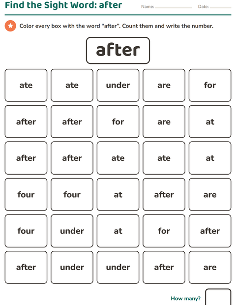 Preview of Sight Words worksheet for kindergarten