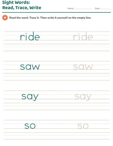 Preview of Sight Words worksheet for kindergarten