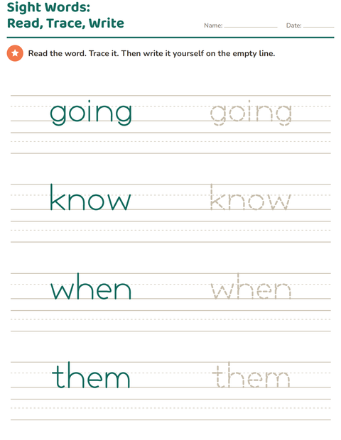 Preview of Sight Words worksheet for kindergarten