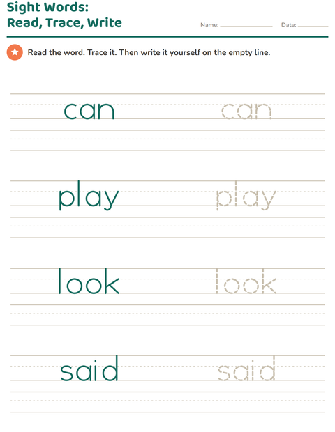 Preview of Sight Words worksheet for kindergarten