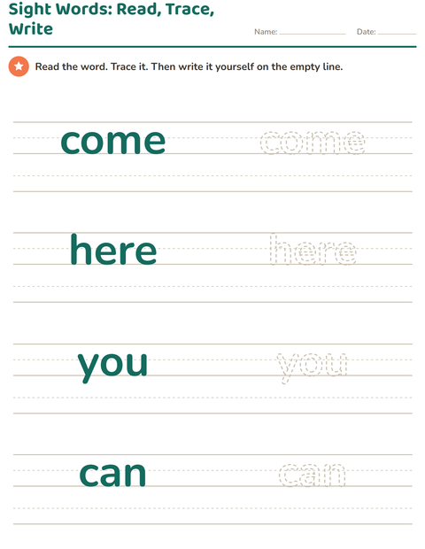 Preview of Sight Words worksheet for kindergarten