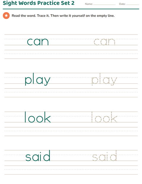 Sight Words Set 2: Can, Play, Look, Said