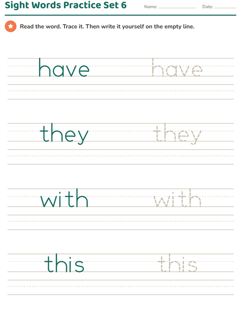 Preview of Sight Words Set 6: Have, They, With, This