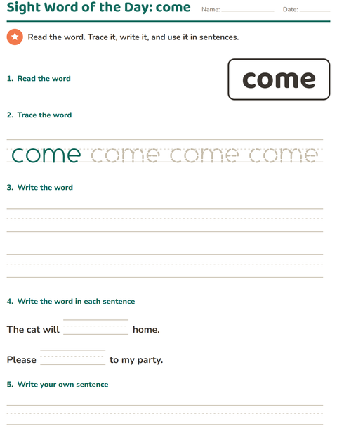 Preview of Sight Words worksheet for kindergarten