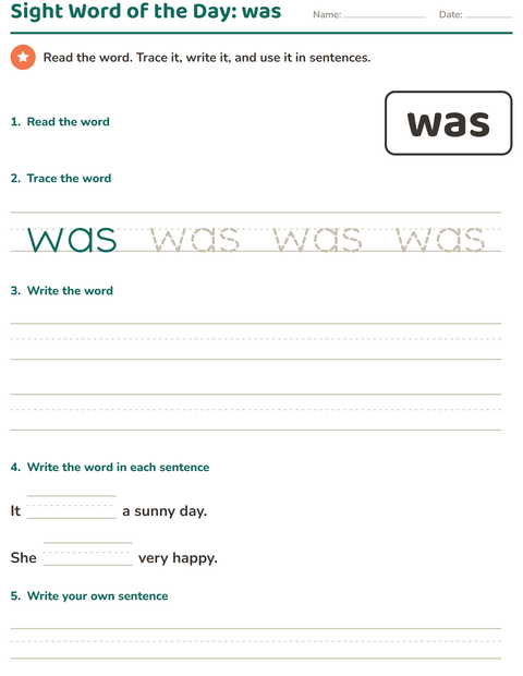 Preview of Sight Words worksheet for kindergarten