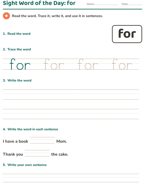 Preview of Sight Words worksheet for kindergarten