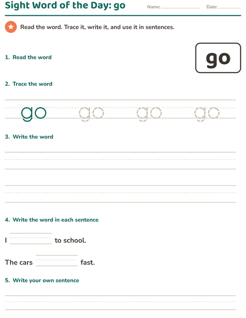 Preview of Sight Words worksheet for kindergarten