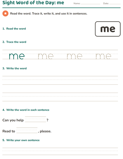 Preview of Sight Words worksheet for kindergarten