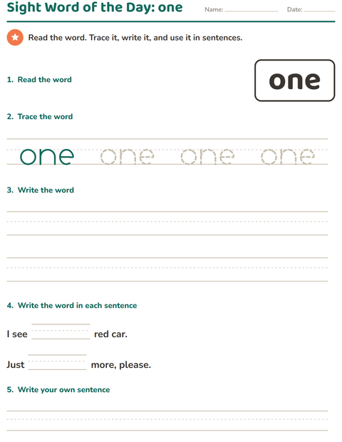 Preview of Sight Words worksheet for kindergarten