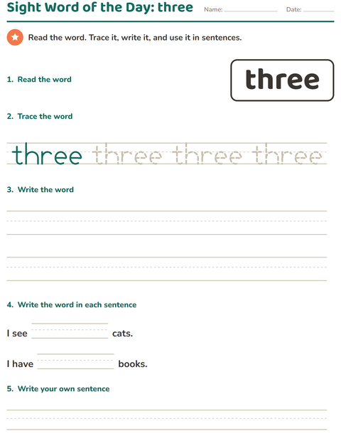 Preview of Sight Words worksheet for kindergarten