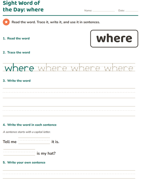 Preview of Sight Words worksheet for kindergarten