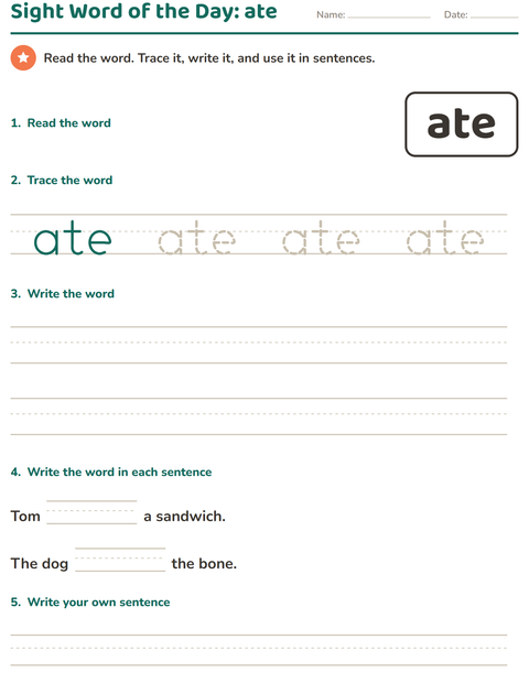Preview of Sight Words worksheet for kindergarten