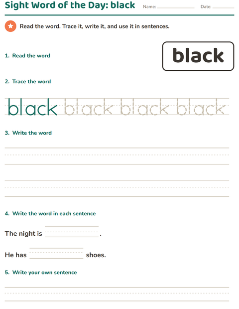 Preview of Sight Words worksheet for kindergarten