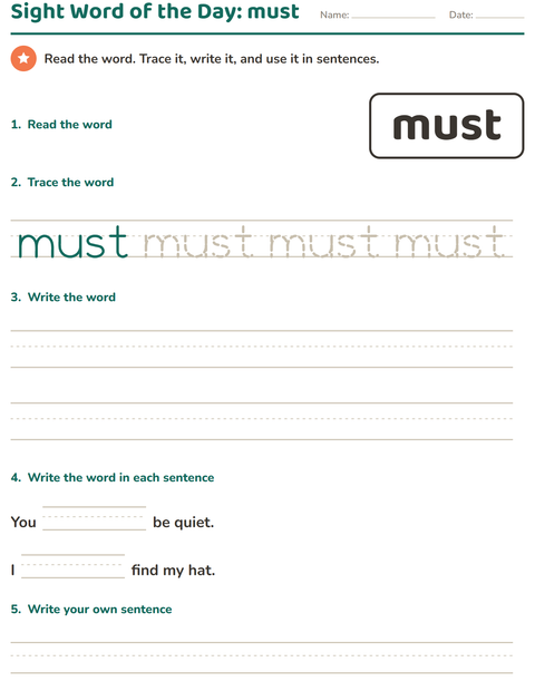Preview of Sight Words worksheet for kindergarten