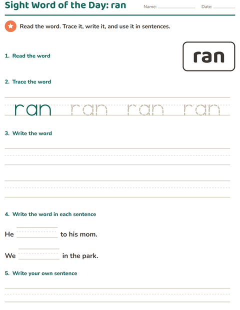Preview of Sight Words worksheet for kindergarten