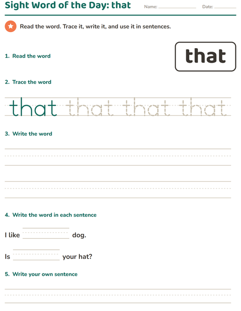 Preview of Sight Words worksheet for kindergarten