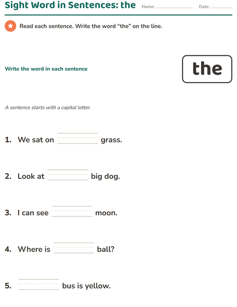 Preview of Sight Words worksheet for kindergarten