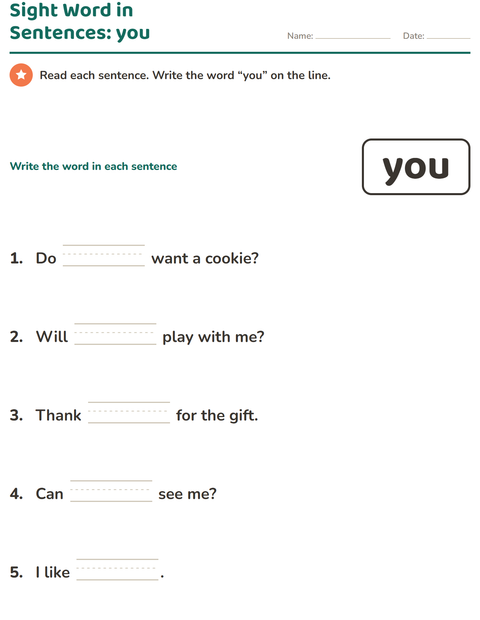 Preview of Sight Words worksheet for kindergarten
