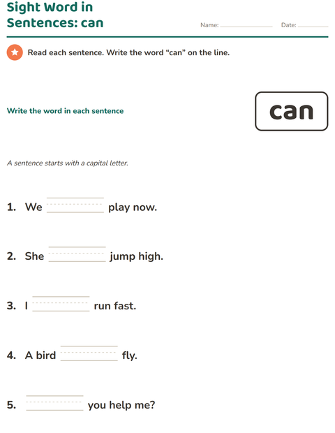 Preview of Sight Words worksheet for kindergarten