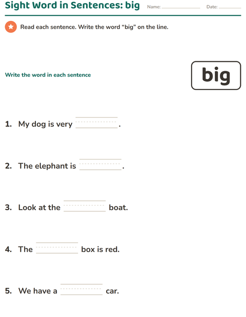 Preview of Sight Words worksheet for kindergarten