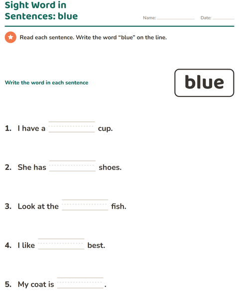 Preview of Sight Words worksheet for kindergarten
