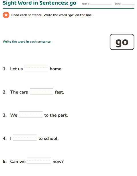 Preview of Sight Words worksheet for kindergarten