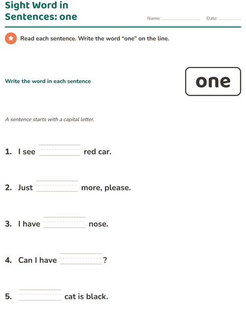Preview of Sight Words worksheet for kindergarten