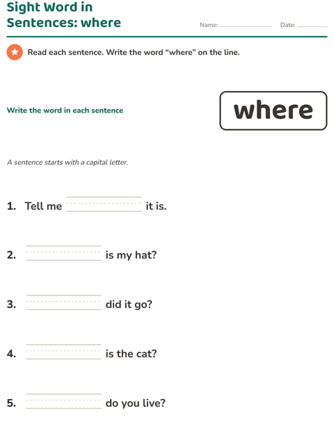 Preview of Sight Words worksheet for kindergarten