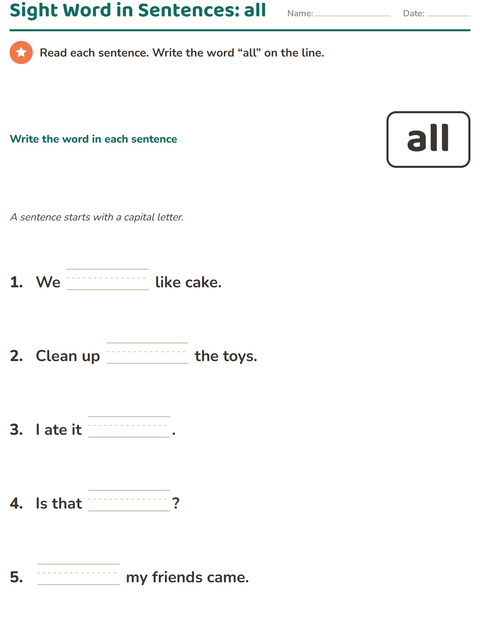 Preview of Sight Words worksheet for kindergarten
